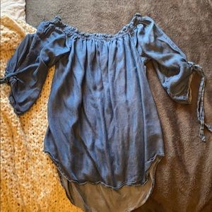 Denim look off the shoulder top